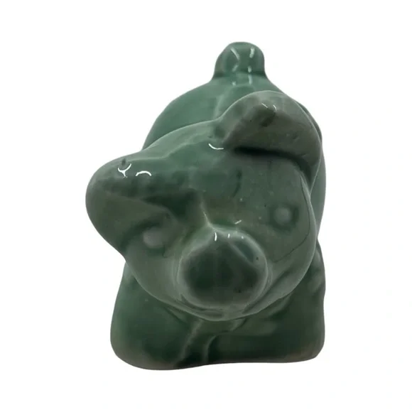 Antique Handmade Painted Ceramic Green Pig Farm Animal Figurine 3” - Picture 2 of 8